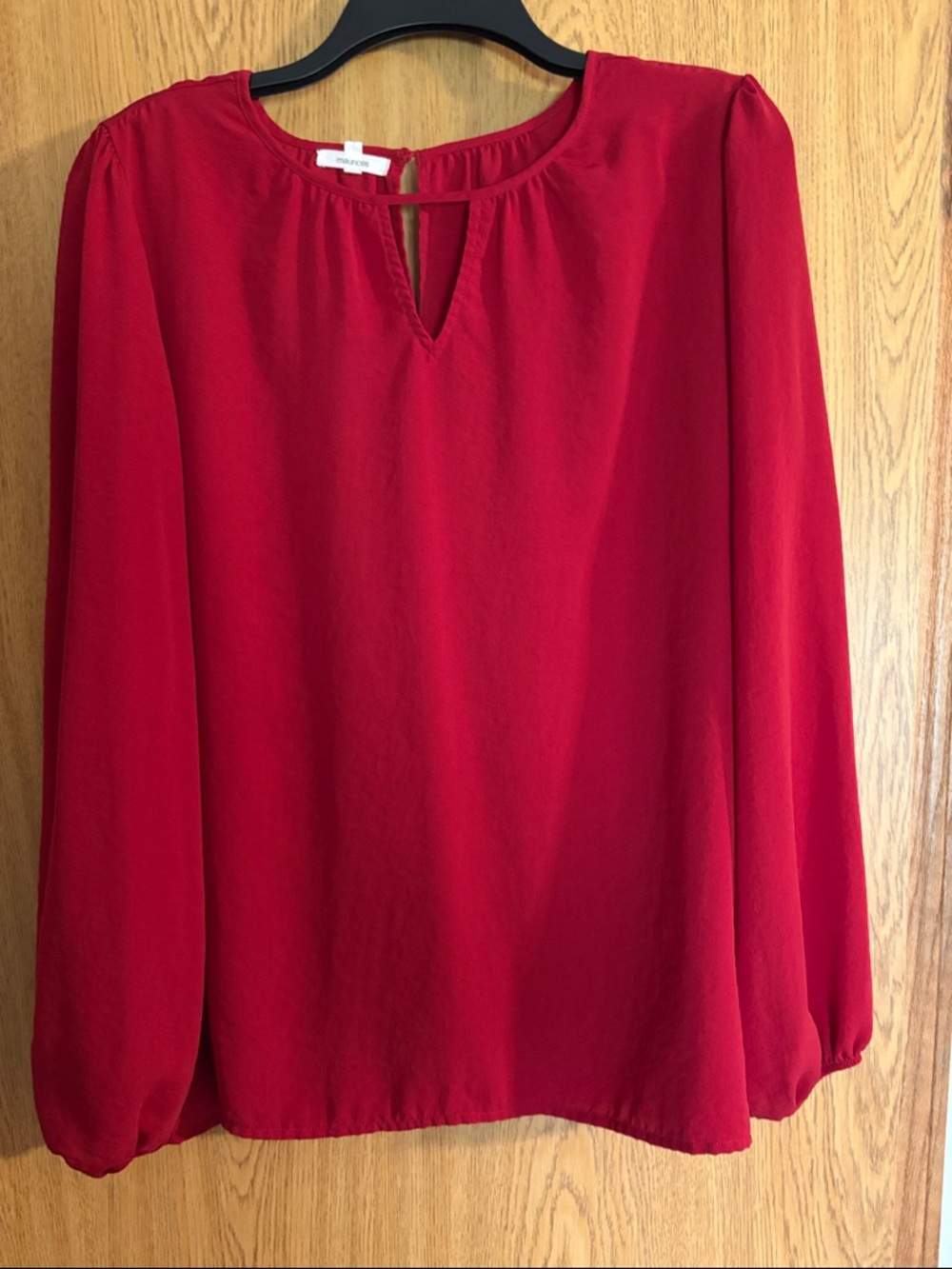 Maurices Red Long-Sleeve Keyhole Blouse 1x